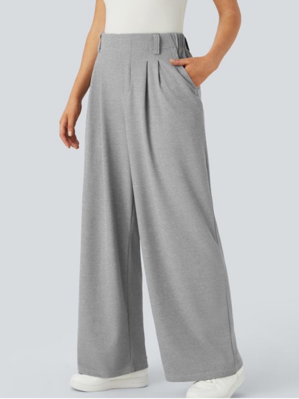 Halara Flex High Waisted Pocket Wide Leg Waffle Work Pants Gray Size Large